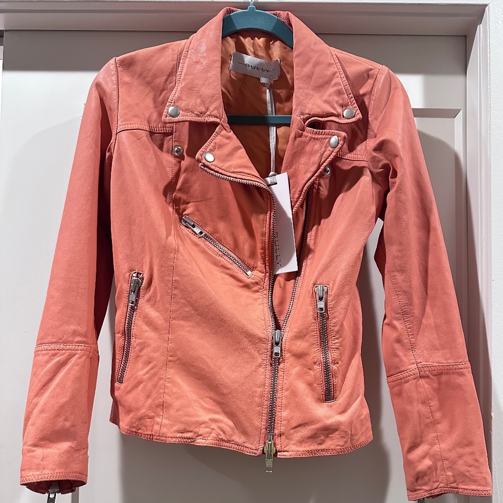 BULLY Genuine Lambskin Leather Biker Jacket.